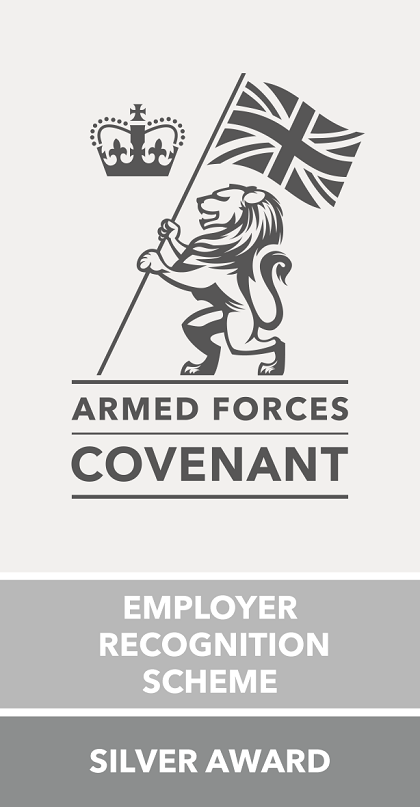 Image shows the Armed Forces Covenant - Silver award logo for employer recognition scheme.