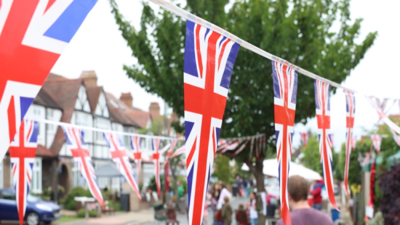 Picture shows British flag bunting.