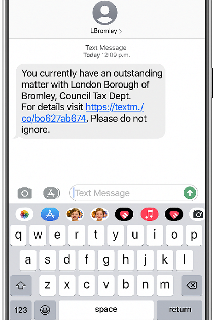 An example text message from the Council Tax text messaging service.