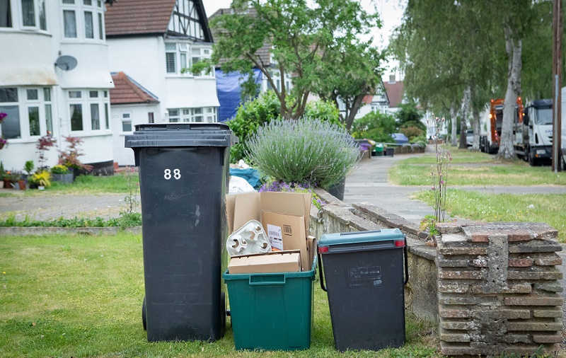 Waste bins outside a property.