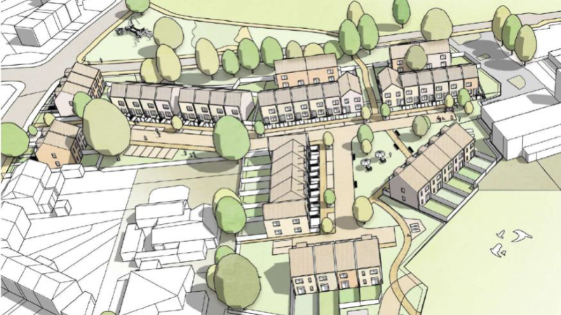 Birds-eye-view artist’s impression of the proposed housing on Poverest Road.