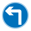 Road sign arrow pointing up and to left blue sign