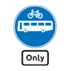 Road sign bike above bus blue background word only underneath
