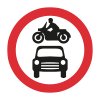 Road sign red circle motorbike above car