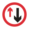 Road sign red circle red up arrow black down arrow