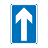 Road sign white arrow pointing up blue background