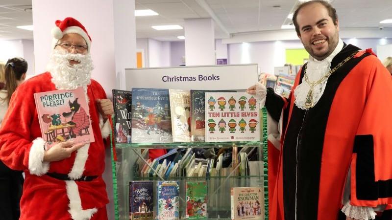 The Mayor of Bromley with Father Christmas at the reopening of Orpington Library.