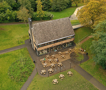 Aerial view of the café in Crystal Palace Park.
