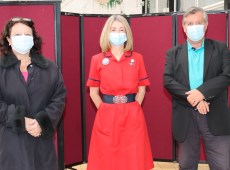 Cllr Diane Smith, Executive Member for Adult Care and Health, (left) and Cllr Colin Smith, Leader of Bromley Council (right) after having their booster jabs, pictured with Morag Harvey, Bromley Civic Centre Vaccination Site Manager.
