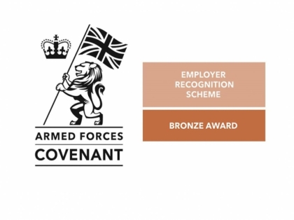 Image shows the Armed Forces Covenant - Bronze award logo for employer recognition scheme