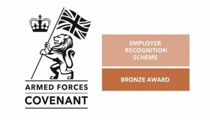 Image shows the Armed Forces Covenant - Bronze award logo for employer recognition scheme